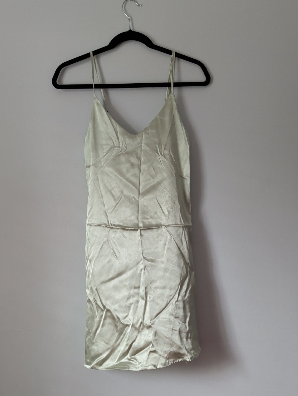 Zaful Cream Satin V-Neck Slip Dress with Spaghetti Straps